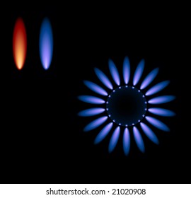 Cocina de gas vectorial con llamas azules
