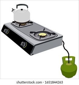 vector gas stove with a teapot on it and a gas cylinder on isolated background kitchen home appliance