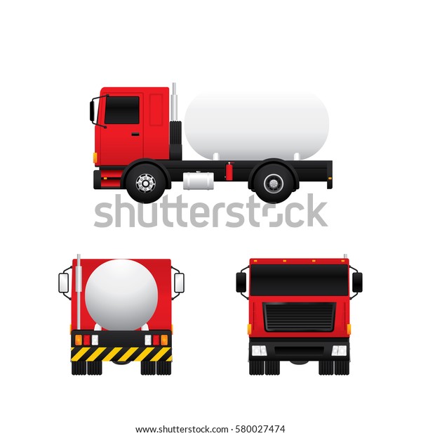 Vector of gas tank truck in different views\
isolated on white\
background.