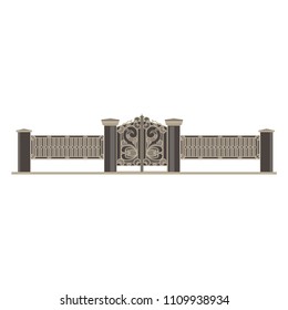 Vector gate flat icon isolated. Iron fence old illustration front view design. Antique forged decorative