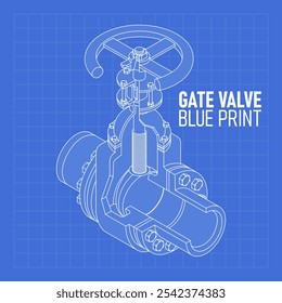 Projeto técnico de desenho da válvula de corrediça vetorial. Equipamento industrial válvula de óleo e gás. Perfeito para o conceito de mecânico.