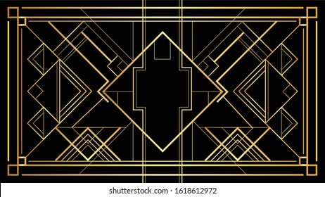 Vector Gatsby Art deco 20's style pattern. Isolated gold illustration of modern early 20th century ornament. Geometric elegant abstract background with glamorous sleek lines with squares