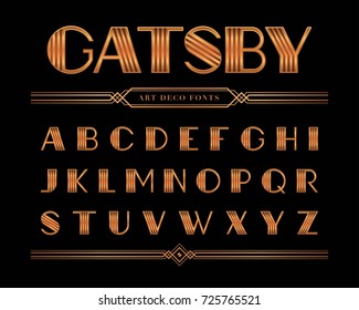 Vector Of Gatsby Font And Alphabet, Gold Letters Set