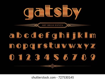 Vector Of Gatsby Font And Alphabet, Gold Letters Set