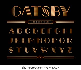  Vector Of Gatsby Fonts And Alphabet, Gold Letter Set.