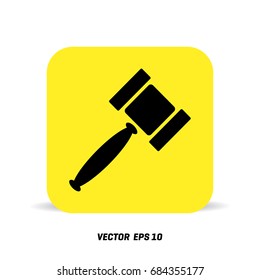 Vector gavel isolated icon. Auction hammer symbol. Law judge gavel icon. Flat design style. Wooden gavel with a brass band resting on a plinth used by a judge or auctioneer and conceptual of justice