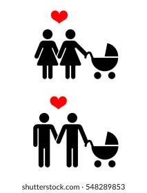 Vector gay family with children icons over white