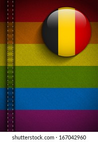 Vector - Gay Flag Button on Jeans Fabric Texture Belgium