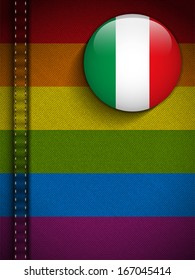 Vector - Gay Flag Button on Jeans Fabric Texture Italy