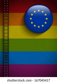 Vector - Gay Flag Button on Jeans Fabric Texture Europe