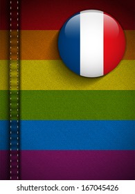 Vector - Gay Flag Button on Jeans Fabric Texture France