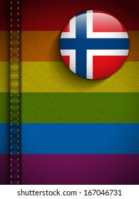 Vector - Gay Flag Button on Jeans Fabric Texture Norway