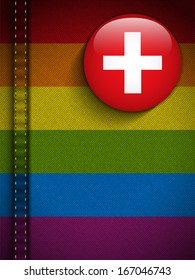 Vector - Gay Flag Button on Jeans Fabric Texture Switzerland