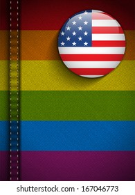 Vector - Gay Flag Button on Jeans Fabric Texture USA