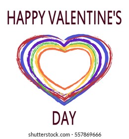 Vector gay Saint Valentines day postcard. Rainbow heart with lettering. Symbols of romantic homosexual love. Banner template for lgbt community or homosexual pride. 