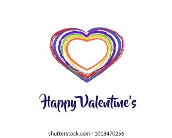 Vector gay St Valentine's Day postcard template. Colorful rainbow hearts on horizontal flyer 