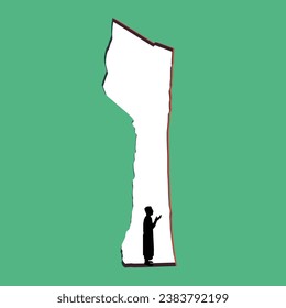 A vector of Gaza strip cave door and silhouette people praying on dark background. Pray for Gaza concept.