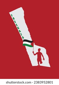 A vector of Gaza Strip with silhouette people running and Palestinian flag with Free Gaza word.