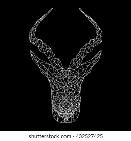 Vector gazelle thin line style. Springbok low poly design illustration. Abstract mammal animal. Antelope background. Springbok face silhouette for printing on t-shirts.