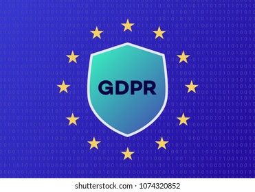 Vector GDPR concept on digital background cyan color. EU flag. General Data Protection Regulation. 10 eps