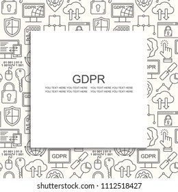 Vector GDPR - General Data Protection Regulation seamless pattern with line style icons. Web Privacy and security in internet  black on white background.