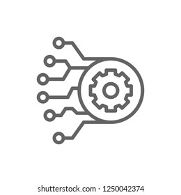 Vector gear with circuit board, artificial intelligence line icon. Symbol and sign illustration design. Isolated on white background
