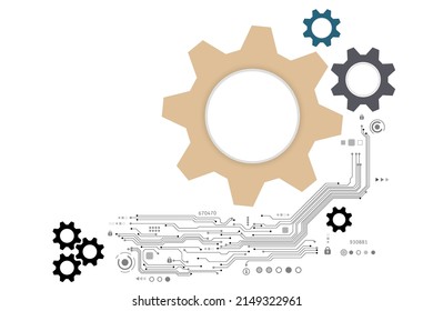 Vector gear with circuit board on the white screen for technology background