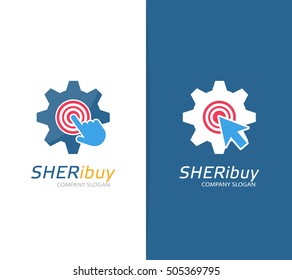 Vector gear and click logo combination. Industrial and cursor symbol or icon. Unique repair and mechanic logotype design template.