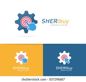 Vector gear and click logo combination. Industrial and cursor symbol or icon. Unique repair and mechanic logotype design template.