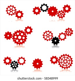 Vector gear and cogwheel set isolated on white