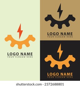 vector gear and electricity combination logo icon. Abstract vector graphic flat illustration style. great for industry, business, mechanical, electrical, repair.
