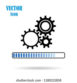 Vector gear, flat icon, on isolated white background. The concept of the Loading process. Application update. Work of mechanical parts. Design element for your works.