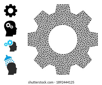 Vector gear icon covid mosaic. Gear mosaic is done with tiny covid infection icons. Collage is designed for clinic illustrations.