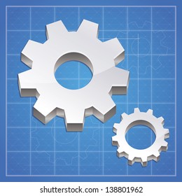 Vector gear icon  - metal signs on blue background