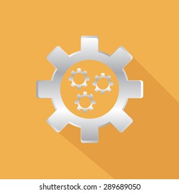 Vector gear icon on orange background.