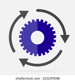 Vector gear icon and three arrows. Workflow symbol. Layers grouped for easy editing illustration. For your design.