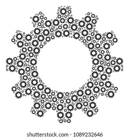 Vector gear icons are composed into gearwheel composition. Development design concept constructed from gear elements.