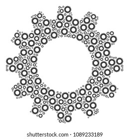Vector gear icons are composed into cogwheel illustration. Engineering design concept constructed with gear items.