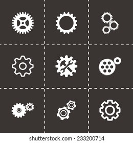 Vector gear icons set on black background