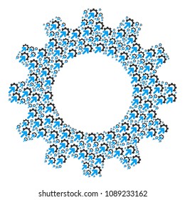 Vector gear integration icons are organized into cogwheel figure. Equipment design concept constructed of gear integration elements.