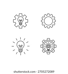 ícones de lâmpada de engrenagem de vetor definidos para design de inovação e tecnologia