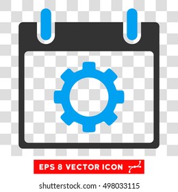 Vector Gear Options Calendar Day EPS vector icon. Illustration style is flat iconic bicolor blue and gray symbol on a transparent background.