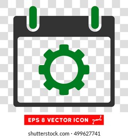 Vector Gear Options Calendar Day EPS vector pictogram. Illustration style is flat iconic bicolor green and gray symbol on a transparent background.