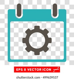 Vector Gear Options Calendar Day EPS vector pictograph. Illustration style is flat iconic bicolor grey and cyan symbol on a transparent background.