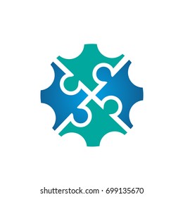 Vector Gear Puzzle Aqua Logo Technology