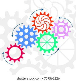 Vector gear relationship for business concepts. Colorful gears. Vector illustration