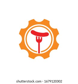 Plantilla de diseño de iconos de salchicha de engranajes vectoriales