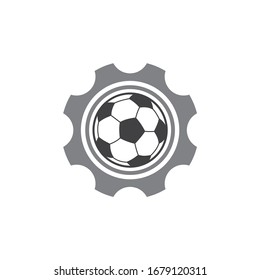 Plantilla de diseño del logotipo de la bola de fútbol de los engranajes vectores