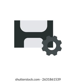 Vector of a gear with a storage disk, symbolizing data processing and IT management.