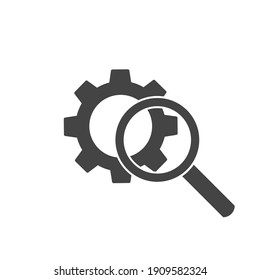 Icono de aumento de búsqueda de la herramienta de engranajes vectores sobre fondo aislado blanco.
